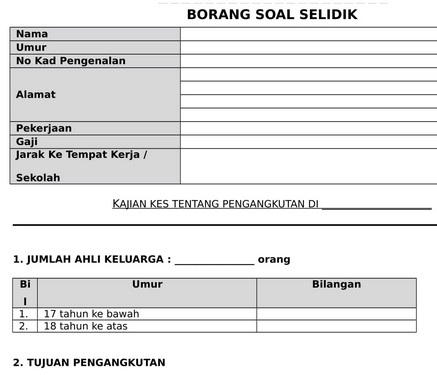 Borang Soal Selidik Pengangkutan: Tugasan Geografi PT3 