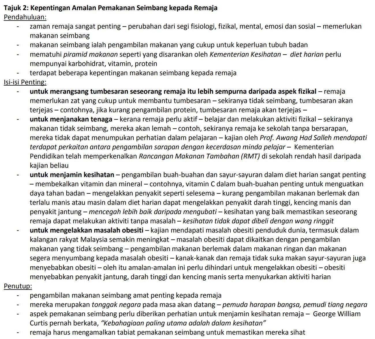 Kepentingan amalan pemakanan seimbang bumi gemilang