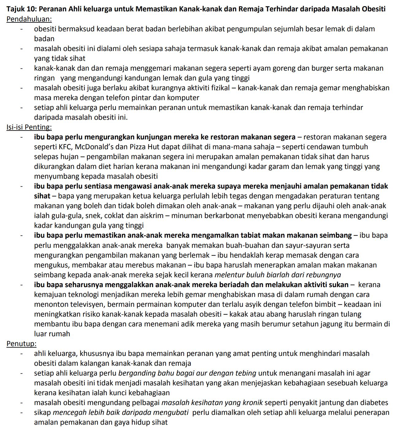 Masalah obesiti dalam kalangan kanak kanak dan remaja bumi gemilang